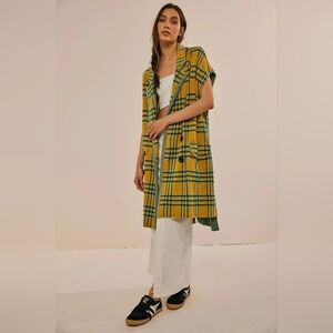 New Free People Plaid Sleeveless Peacoat  Gold/Green